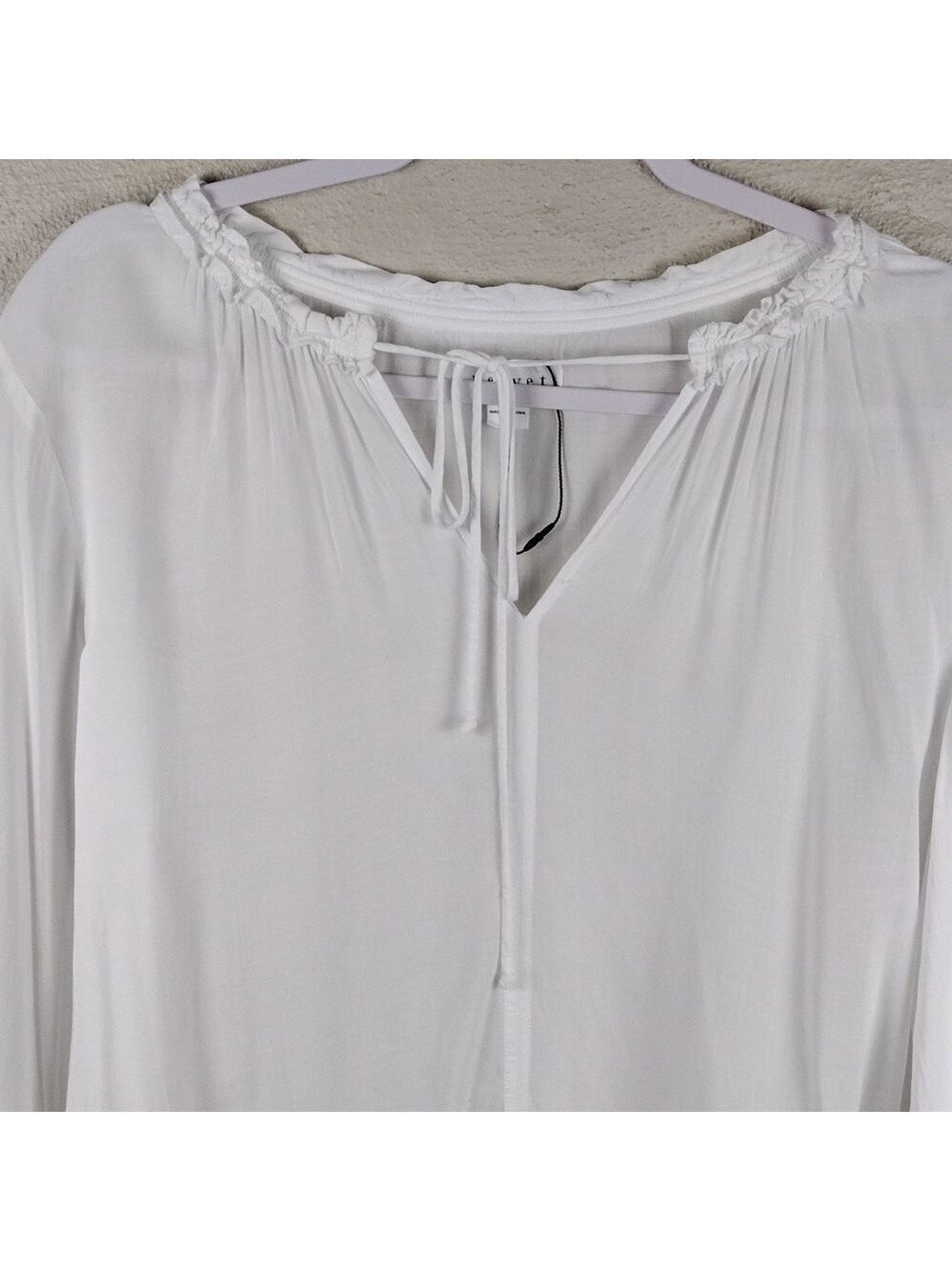 Velvet By Graham & Spencer White Ruffle Tie V-Neck Long Sleeve Sheer Peasant Top - Picture 2 of 14